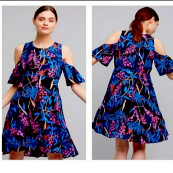 Anthropologie Maeve Dress Size 4 Small Blue Pink Womens Knee Length Summer - Picture 1 of 7